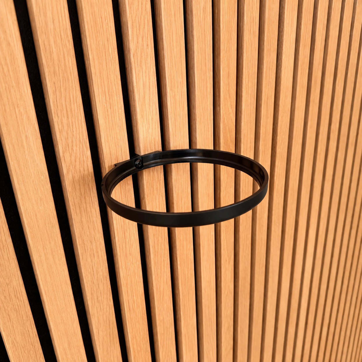Plantenring voor akoestisch paneel – close-up zwart metaal met plant